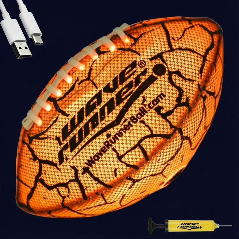 WaveRunner Glow in The Dark LED Football - Junior Size Waterproof Light Up Football, Type-C Rechargeable with Pump, Outdoor Sports Toy for Kids, Teens, and Adults - Image 1